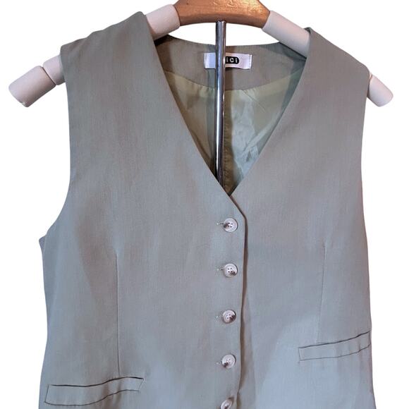 Vintage Light Sage Green Preppy Button Vest Minimalist Tailored Waistcoat SMALL - Picture 4 of 8